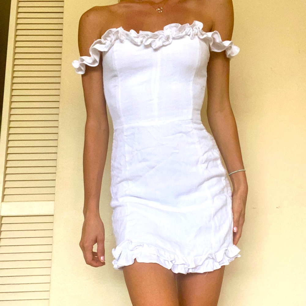 Ruffle off the shoulder Linen Dress